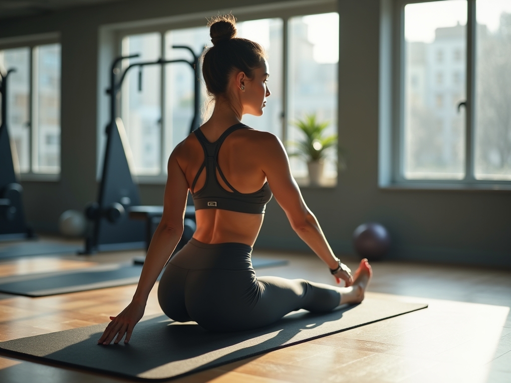 Kobieta wykonująca ćwiczenia fitness w sportowym stroju na macie