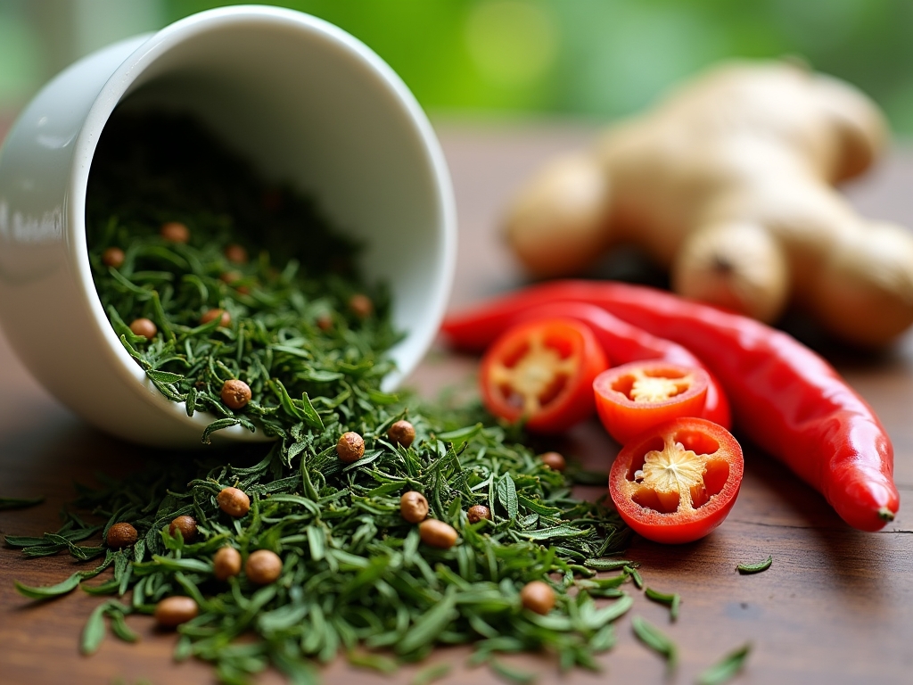 Naturalne produkty znane ze wspomagania spalania tłuszczu - zielona herbata, chili, imbir